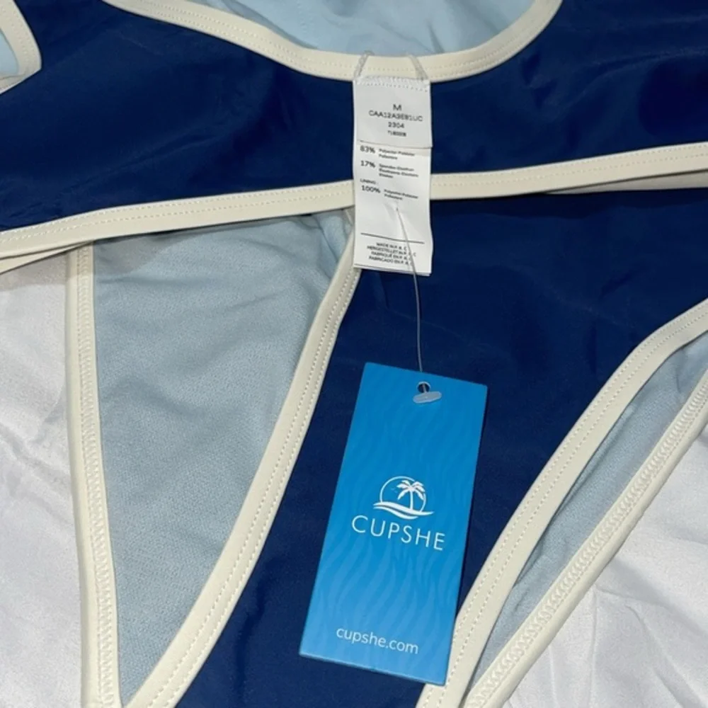 Cupshe Navy Blue Bikini Set High Waisted Two Piece‎ Swimsuit Bathing Suit size M